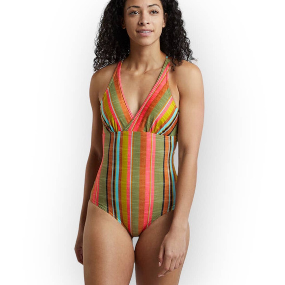 Prana Other - Prana Fergusen One Piece Swimsuit XL Cacti Soleil Stripe Pink Green Racer Back